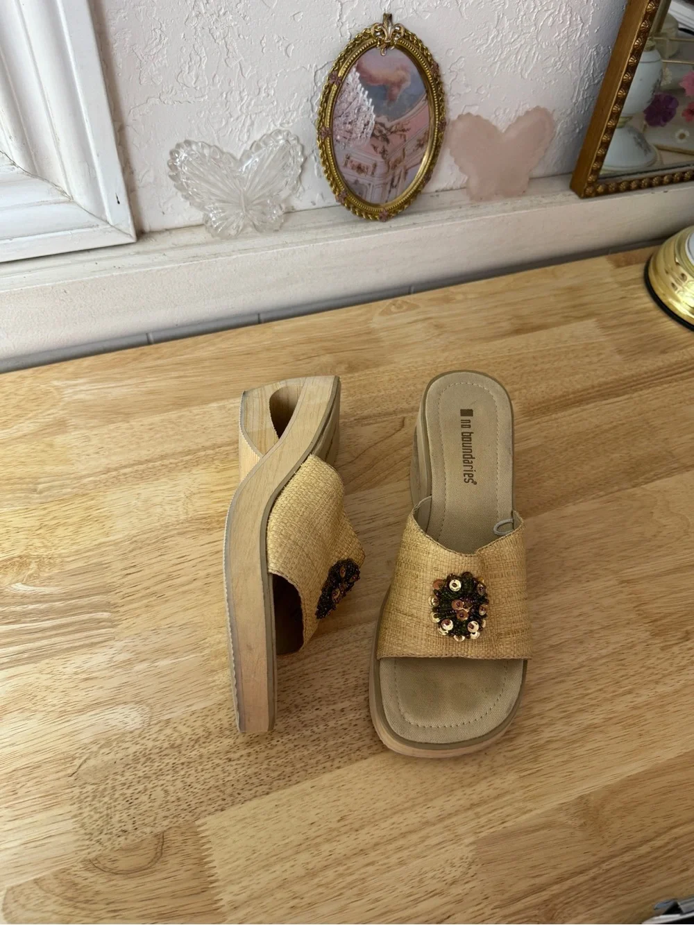 No Boundaries Cut Out Platform Wedge Slide Sandals Size 8 Y2K Cottagecore